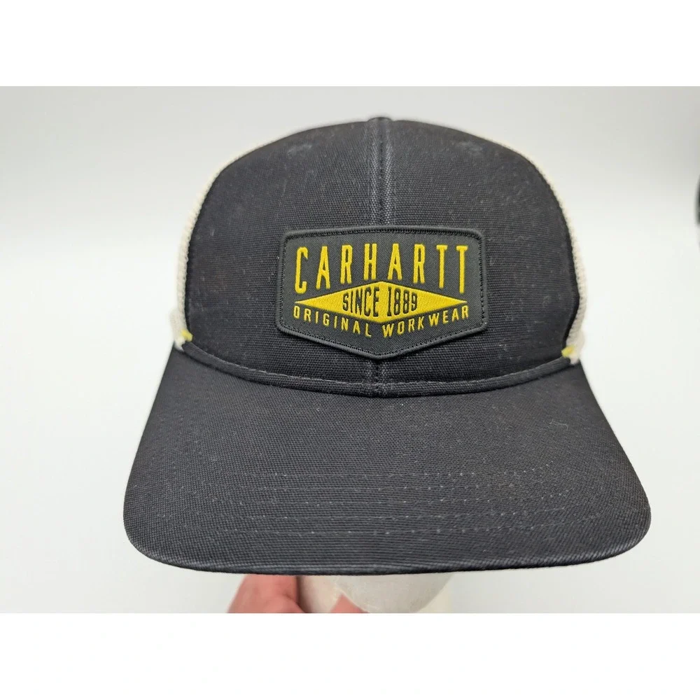 Carhartt Mens Black Mesh Trucker Hat Snapback Original Workwear Patch Cap